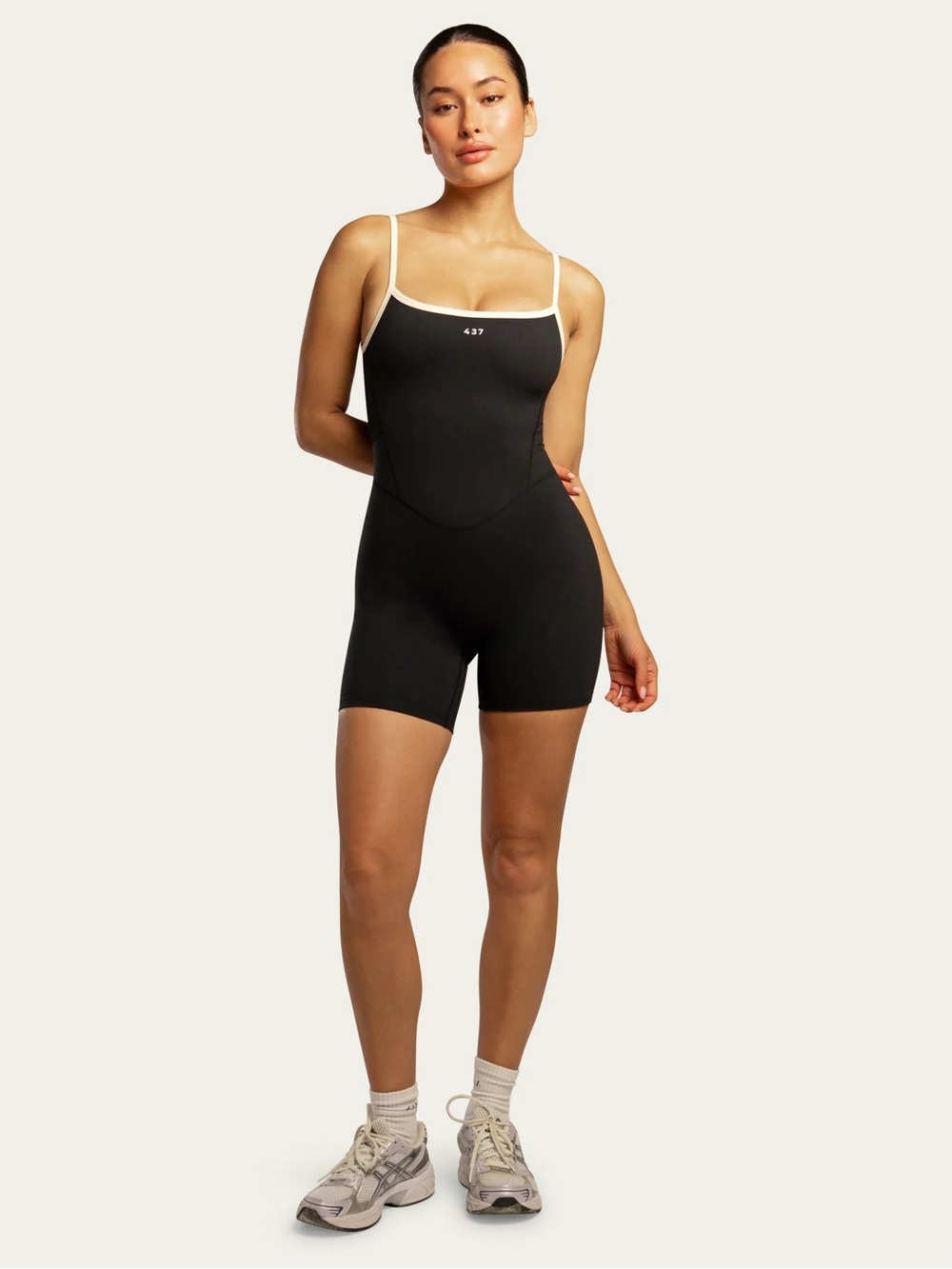 437 The Shorts Onesie in Black & Cream - Picture 2 of 5